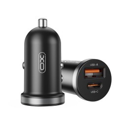 Зарядно устройство за кола адаптер XOCC56 PD 30W QC 1x USB-A 1x USB-C, Черен