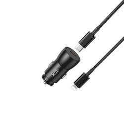 Зарядно устройство за кола комплект XO CC57 PD 30W 1x USB-A 1x USB-C с кабел USB-C - Lightning, Черен