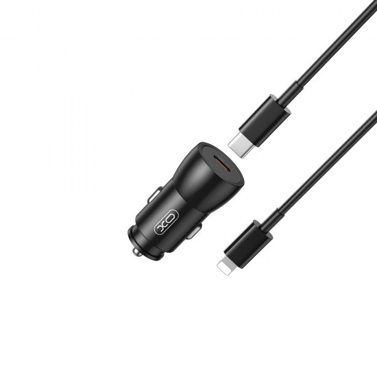 Зарядно устройство за кола комплект XO CC57 PD 30W 1x USB 1x USB-C с кабел USB-C - Lightning, Черен от Fonax.bg