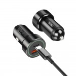 Зарядно устройство за кола комплект XO TZ11 с USB-A и USB-C изход QC 3.0, Метален, с кабел Lightning-USB-C, 12V, 3A, Черен
