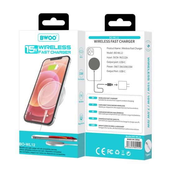 Безжично зарядно устройство BWOO WL-12 PD MagSafe, 15W, Бяло от Fonax.bg