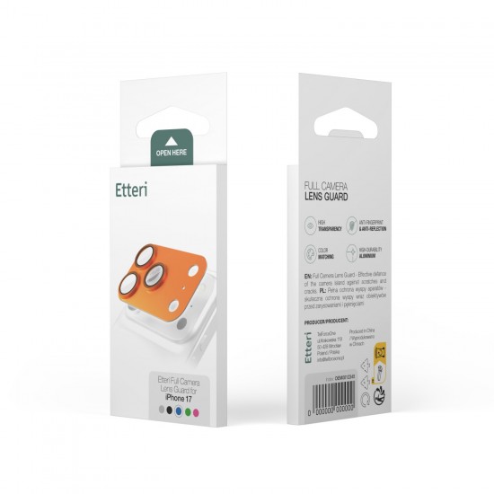 Etteri протектор задна камера пълна защита за iPhone 17 Pro (6.3), оранжев от Fonax.bg