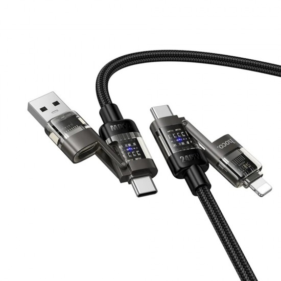 Кабел 4в1 USB-A/C към USB-C/Lightning, HOCO 240W U151 1.2 м, Черен от Fonax.bg