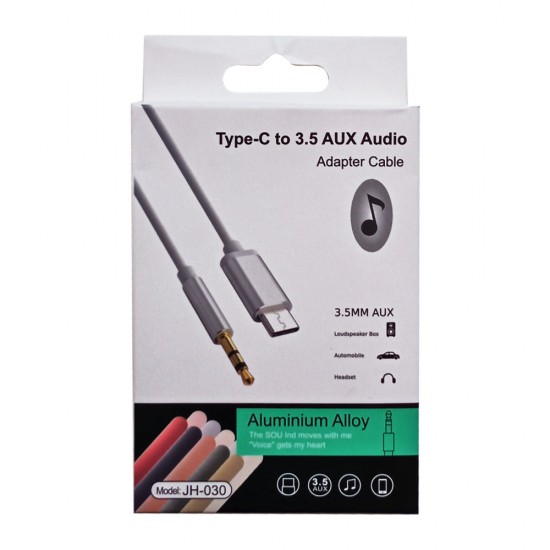 Кабел AUX HQ с 2 pins, Мъжко 3.5мм към Type C в кутия, Бял от Fonax.bg