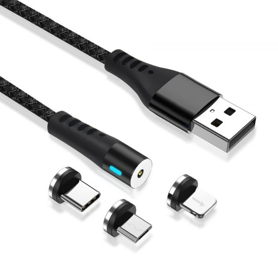 Кабел USB Maxlife MXUC-02 1м магнитен с 3 различни накрайника, 2A, Черен от Fonax.bg