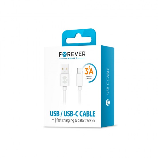 Кабел USB Forever 1м 3A в кутия, Type C, Бял от Fonax.bg