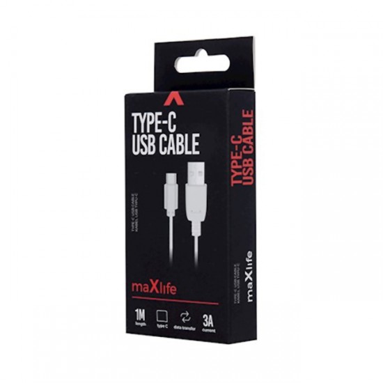 Кабел USB Maxlife 1м в кутия 3A, Type C, Бял от Fonax.bg
