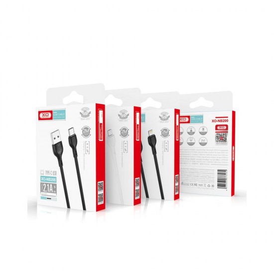 Кабел USB XO NB200 2.1A 2м в кутия, USB - Type C, Черен от Fonax.bg