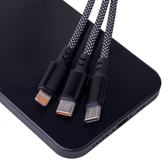 Кабел USB + Type C Maxlife ALLin1 Lightning + 2x USB-C 1,0 m 66W, Черен от Fonax.bg