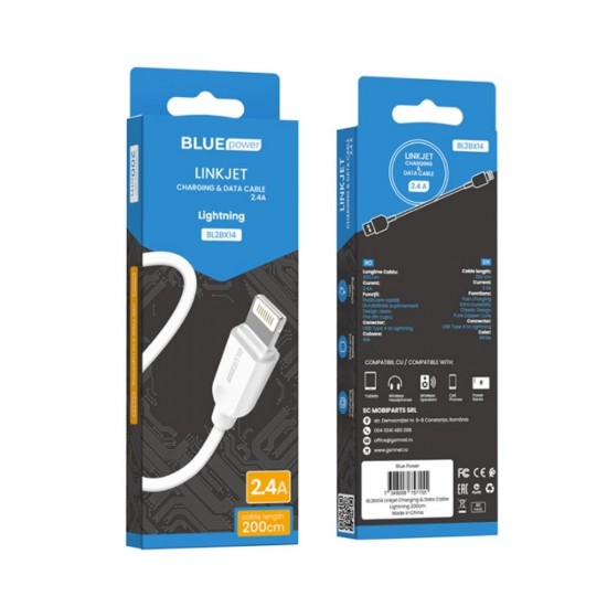 Кабел USB BLUE Power BL2BX14 LinkJet 2м в кутия, 15W, 3A, Lightning, Бял от Fonax.bg