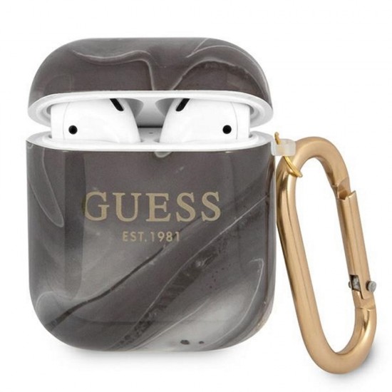 Калъф силиконов за Airpods 1/2 слушалки Guess Marble Collection, Черен от Fonax.bg