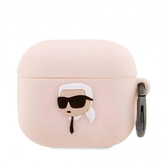 Калъф силиконов за Airpods 3 слушалки Karl Lagerfeld white 3D Silicone NFT Karl, Розов от Fonax.bg