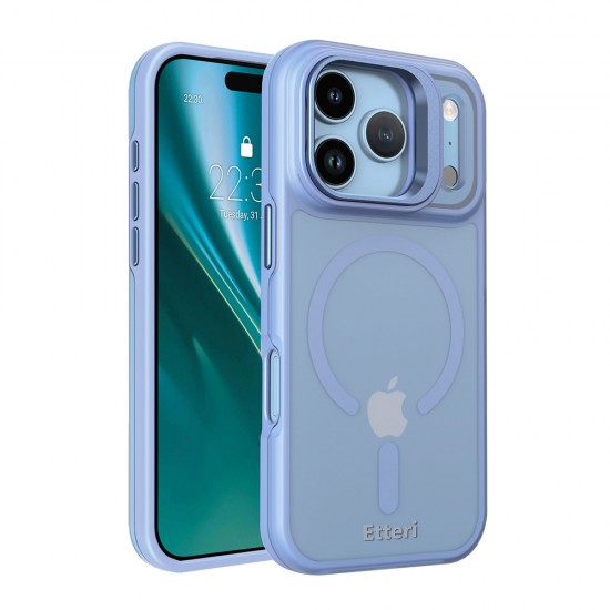 Кейс Etteri Morning Fog с Magsafe и стойка, за iPhone 17 Pro / 18 Pro, светлосин