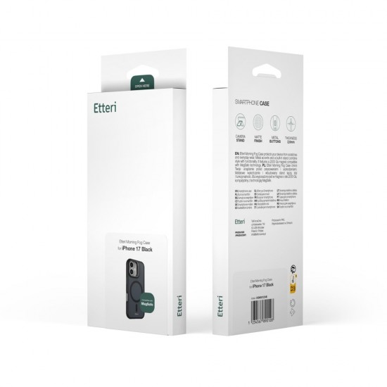 Кейс Etteri Morning Fog с Magsafe и стойка, За iPhone 17 Pro Max (6.9), Черен от Fonax.bg