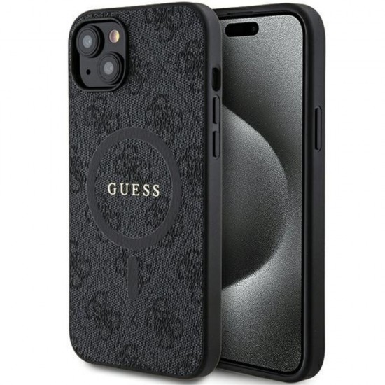 Оригинален кейс Guess 4G Collection Leather Metal Logo MagSafe, За iPhone 15 (6.1), Черен от Fonax.bg