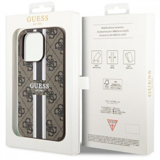 Оригинален кейс Guess 4G Printed Stripes MagSafe, За iPhone 15 Pro Max (6.7), Кафяв от Fonax.bg