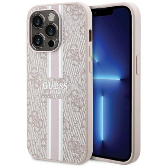 Оригинален кейс Guess 4G Printed Stripes MagSafe, За iPhone 15 Pro Max (6.7), Розов от Fonax.bg