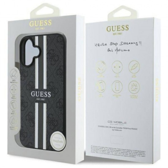 Оригинален кейс Guess 4G Printed Stripes MagSafe, За iPhone 16 (6.1), Черен от Fonax.bg