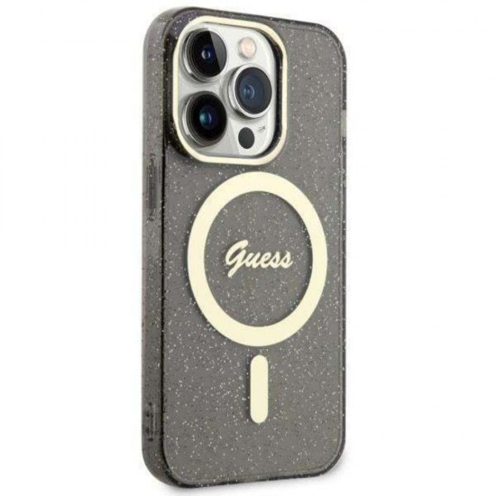 Оригинален кейс Guess Glitter Gold MagSafe, За iPhone 14 Pro (6.1), Черен от Fonax.bg