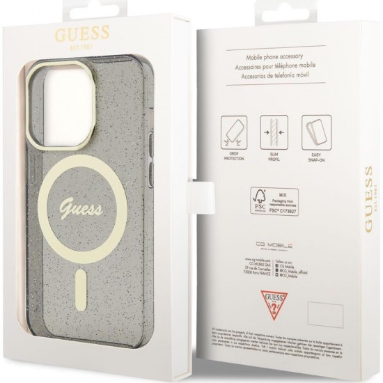 Оригинален кейс Guess Glitter Gold MagSafe, За iPhone 14 Pro (6.1), Черен от Fonax.bg