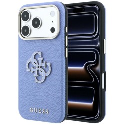 Оригинален кейс Guess Grained Big Resin Logo, за iPhone 18 Pro / 17 Pro, светлосин
