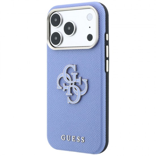 Оригинален кейс Guess Grained Big Resin Logo, за iPhone 18 Pro / 17 Pro, светлосин