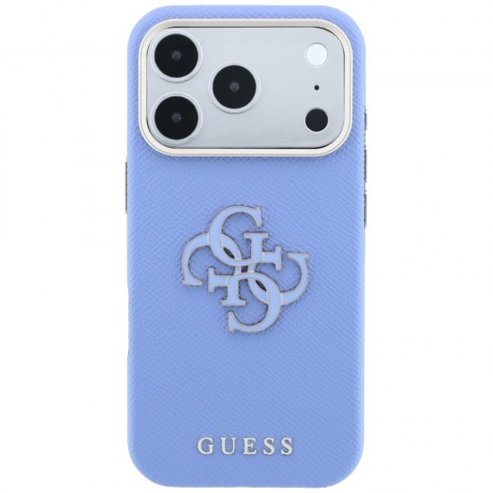 Оригинален кейс Guess Grained Big Resin Logo, за iPhone 18 Pro / 17 Pro, светлосин