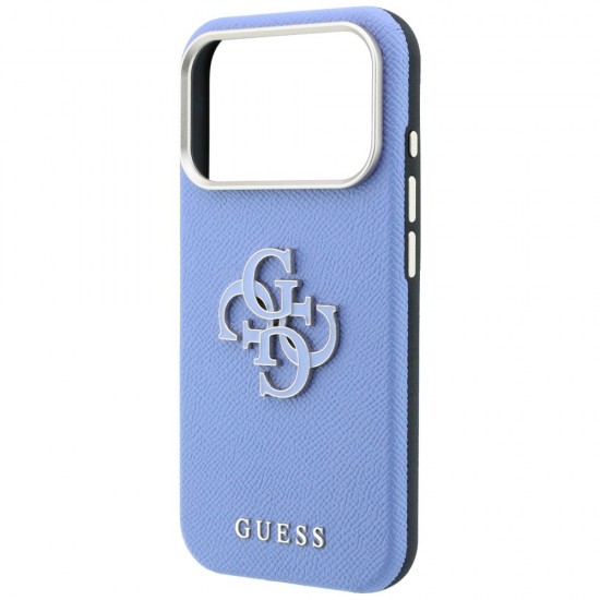 Оригинален кейс Guess Grained Big Resin Logo, за iPhone 18 Pro / 17 Pro, светлосин
