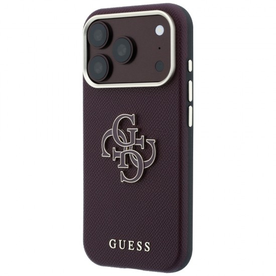 Оригинален кейс Guess Grained Big Resin Logo, за iPhone 18 Pro Max / 17 Pro Max, бордо