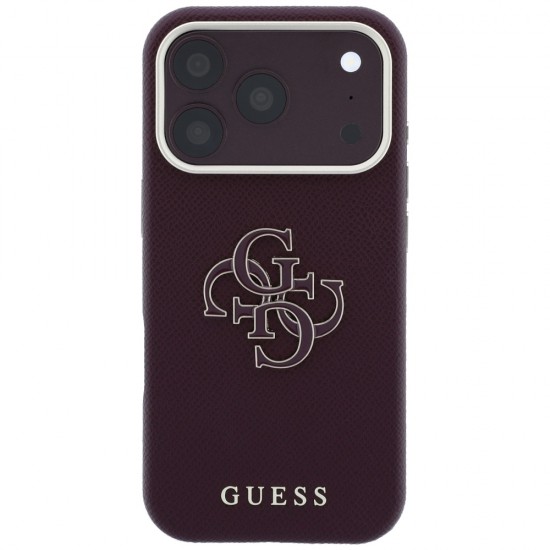 Оригинален кейс Guess Grained Big Resin Logo, за iPhone 18 Pro Max / 17 Pro Max, бордо