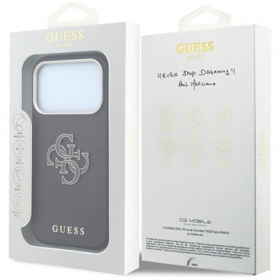 Оригинален кейс Guess Grained Big Resin Logo, за iPhone 18 Pro Max / 17 Pro Max, бордо
