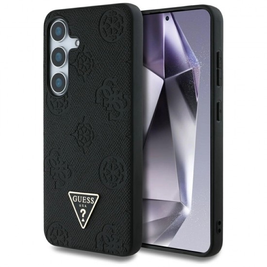 Оригинален кейс Guess Grained Hot Stamp Peony Triangle Logo MagSafe, За Samsung Galaxy S25, Черен от Fonax.bg