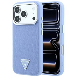 Оригинален кейс Guess Grained Triangle Logo MagSafe, за iPhone 18 Pro Max / 17 Pro Max, светлосин