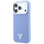 Оригинален кейс Guess Grained Triangle Logo MagSafe, за iPhone 18 Pro Max / 17 Pro Max, светлосин