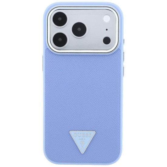 Оригинален кейс Guess Grained Triangle Logo MagSafe, за iPhone 18 Pro Max / 17 Pro Max, светлосин