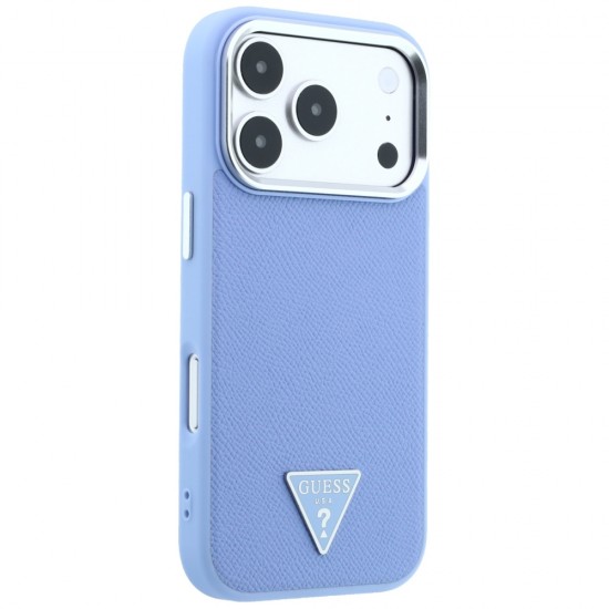 Оригинален кейс Guess Grained Triangle Logo MagSafe, за iPhone 18 Pro Max / 17 Pro Max, светлосин