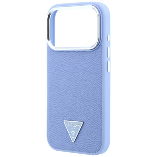 Оригинален кейс Guess Grained Triangle Logo MagSafe, за iPhone 18 Pro Max / 17 Pro Max, светлосин