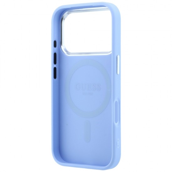 Оригинален кейс Guess Grained Triangle Logo MagSafe, за iPhone 18 Pro Max / 17 Pro Max, светлосин