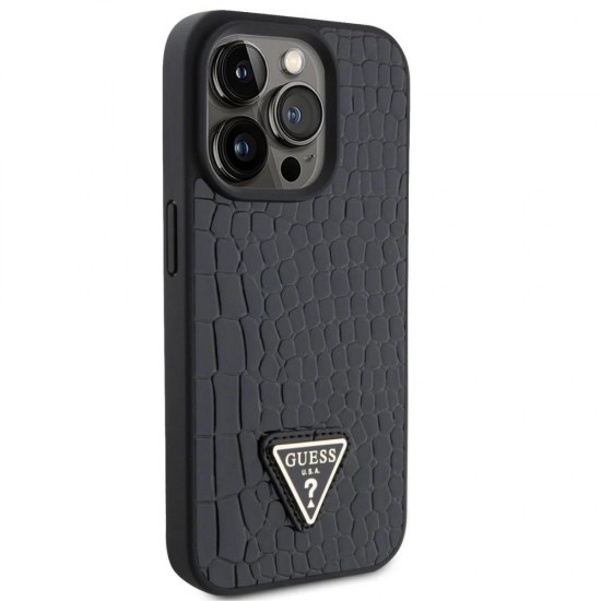 Оригинален кейс Guess HC Croco Triangle Metal Logo, За iPhone 15 Pro (6.1), Черен от Fonax.bg