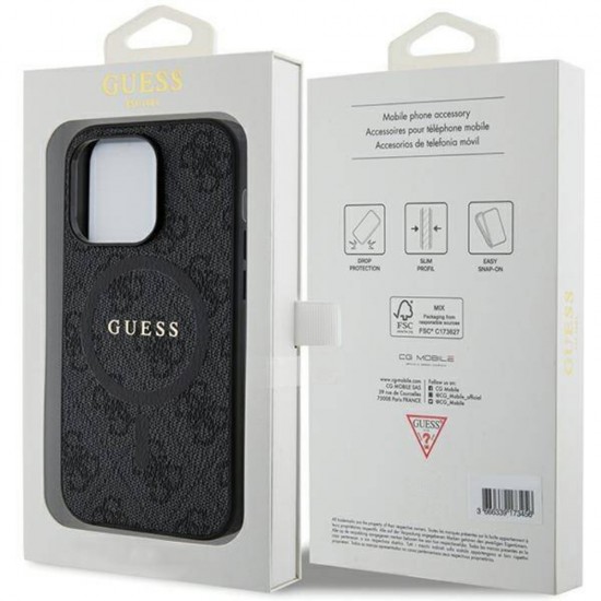 Оригинален кейс Guess HC MagSafe PU 4G Ring Classic Logo, За iPhone 15 Pro (6.1), Черен от Fonax.bg