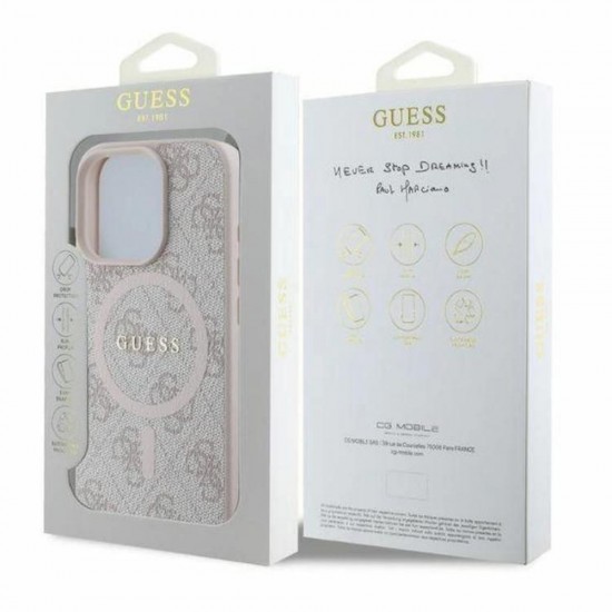 Оригинален кейс Guess HC MagSafe PU 4G Ring Classic Logo, За iPhone 16 Pro (6.3), Розов от Fonax.bg