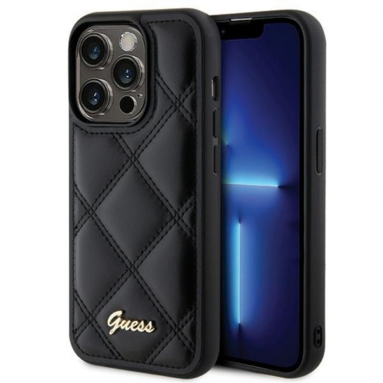 Оригинален кейс Guess HC PU Quilted Metal Logo, За iPhone 15 Pro (6.1), Черен от Fonax.bg