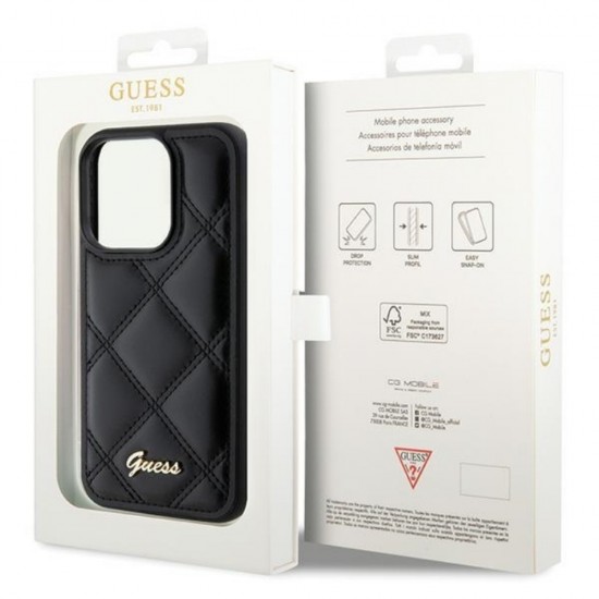 Оригинален кейс Guess HC PU Quilted Metal Logo, За iPhone 15 Pro (6.1), Черен от Fonax.bg