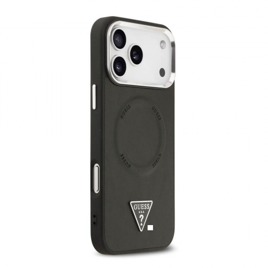Оригинален кейс Guess Leather Triangle Metal Logo, За iPhone 17 Pro (6.3), Черен от Fonax.bg