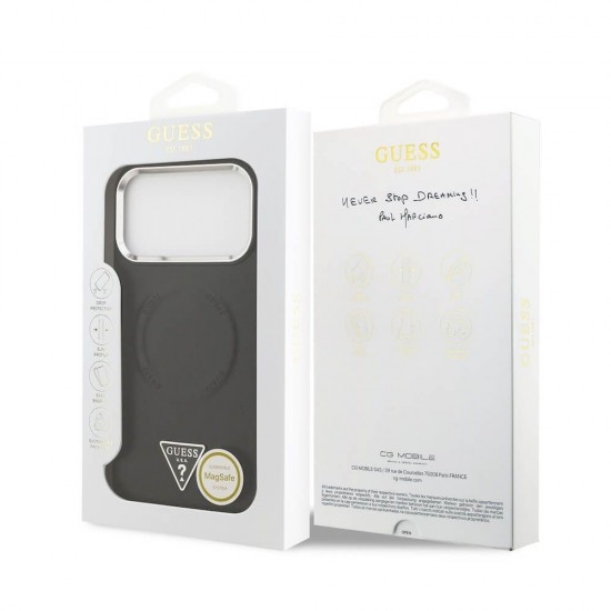 Оригинален кейс Guess Leather Triangle Metal Logo, За iPhone 17 Pro (6.3), Черен от Fonax.bg