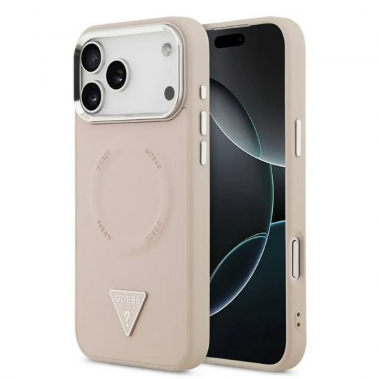 Оригинален кейс Guess Leather Triangle Metal Logo, За iPhone 17 Pro Max (6.9), Розов от Fonax.bg