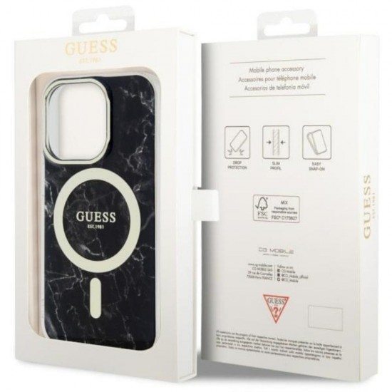 Оригинален кейс Guess Marble MagSafe, За iPhone 14 Pro Max (6.7), Черен от Fonax.bg