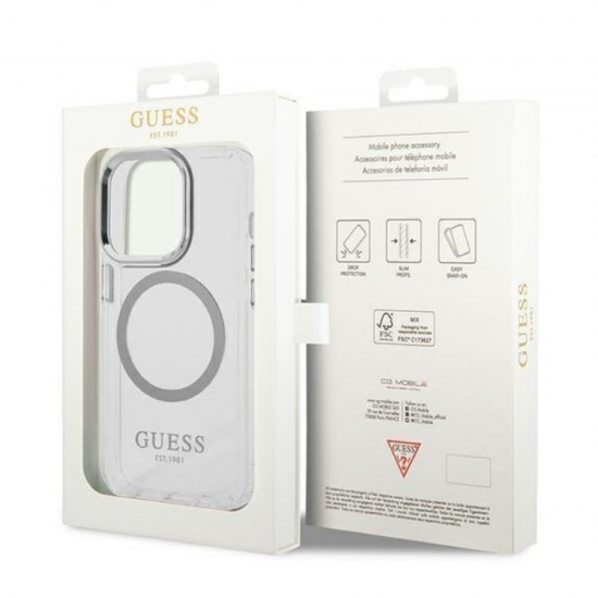 Оригинален кейс Guess Metal Outline Magsafe, За iPhone 14 Pro (6.1), Сребрист от Fonax.bg