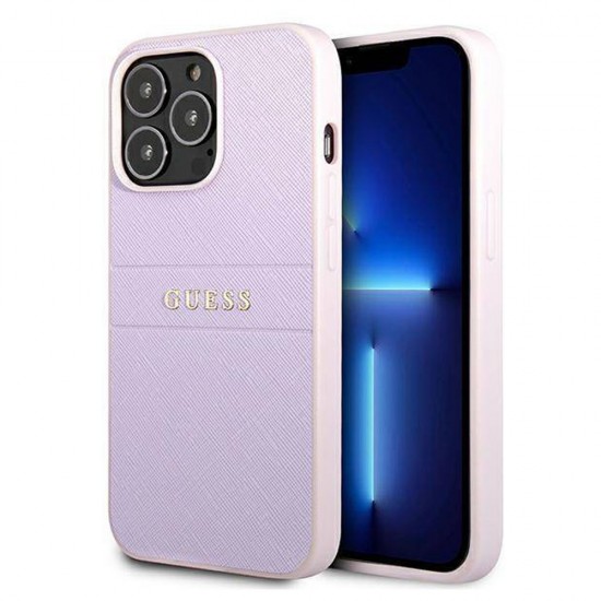 Оригинален кейс Guess Saffiano Hot Stamp and Metal Logo, За iPhone 13 Pro (6.1), Светлолилав от Fonax.bg