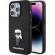 Оригинален кейс Karl Lagerfeld Fixed Glitter Ikonik Logo Metal Pin, За iPhone 15 Pro (6.1), Черен от Fonax.bg